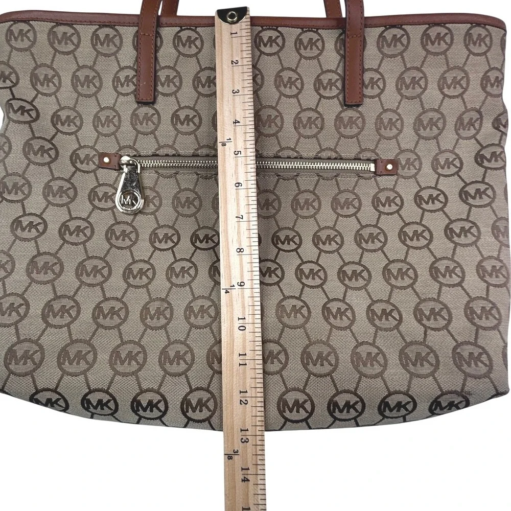 Michael Kors tan/brown MK‎ monogram tote bag, leather straps